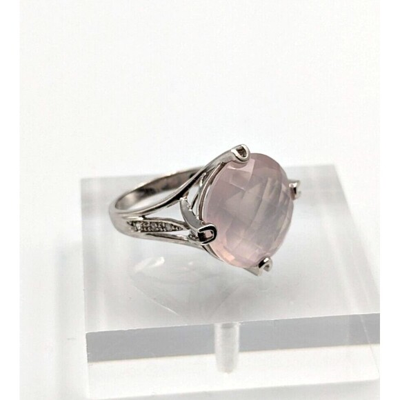 Sterling Silver 925 Checkerboard Cut Pink Chalcedony Clear Topaz Ring Sz 6 - Picture 10 of 16